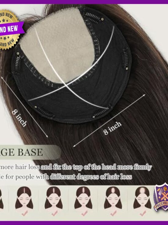 12 Inch Human Hair Topper With Bangs Skin Scalp Base For Thinning Hair main image 6